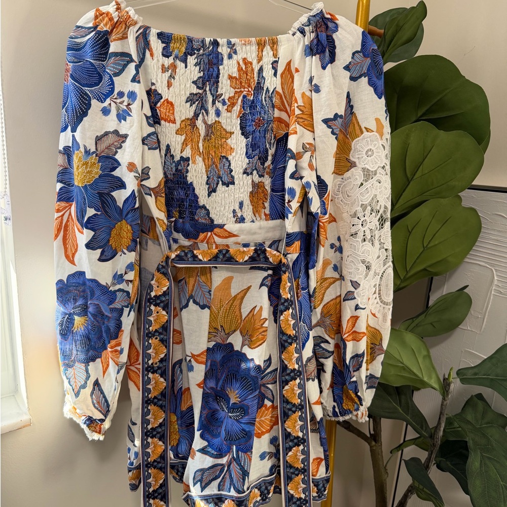 FARM Rio Floral Blouse in Blue and Orange - Picture 5 of 10